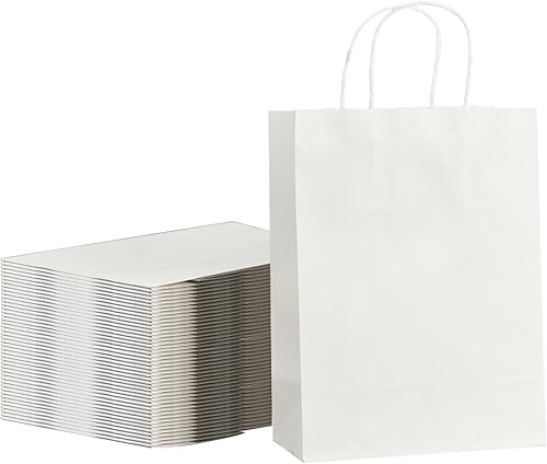 Miniatura 9 de Paquete de 100 bolsas de regalo de papel natural liso mediano de 8 x 4.5 x 10.8 pulgadas con asas, a granel, bolsas de papel kraft marrón para