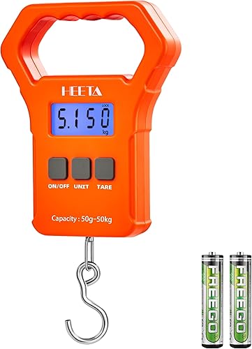 Miniatura 9 de HEETA Báscula de pescado, báscula digital portátil de pesca colgante de 110 libras / 110.2 lbs con pantalla LCD retroiluminada, báscula de equipaje