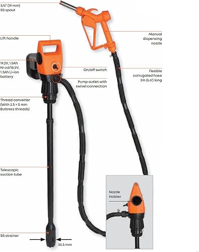 Miniatura 10 de GROZ Bomba de tambor eléctrica de 12 V CC para tambores de 55 galones, tubo ajustable de 33.5-49 pulgadas, transferencia de anticongelante diesel