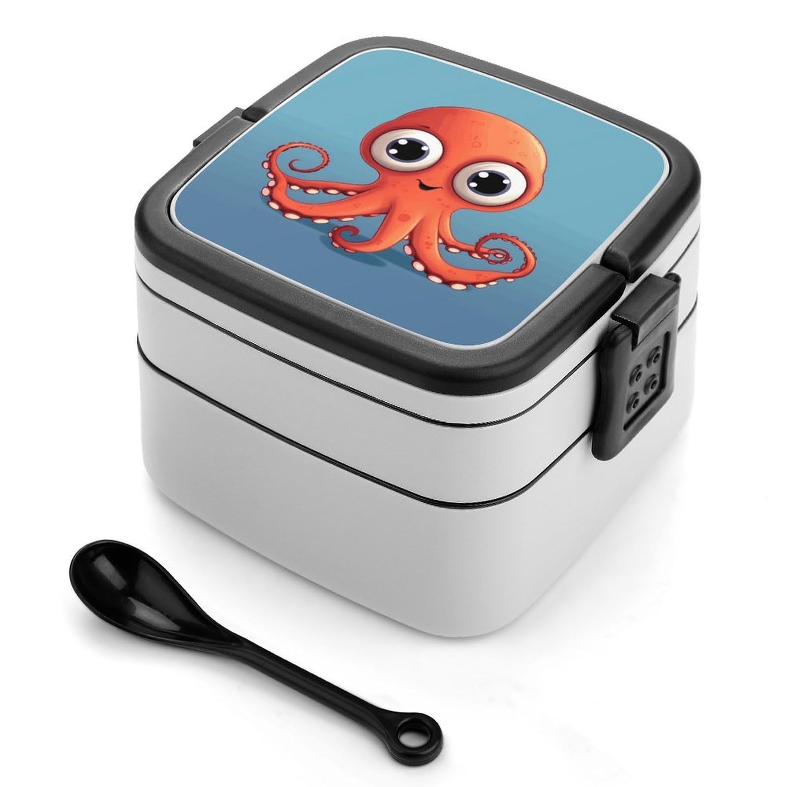 JTREHY Big-eyed Red Octopus Lunch Box Double-Layer Portable Lunch Container Stackable Large Capacity Leakproof Bento Box for Dining Out Work Picnics Travel