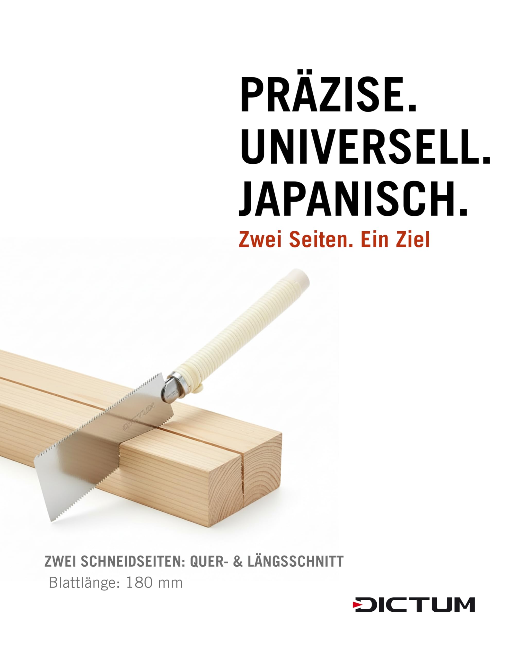 DICTUM Japansäge Ryoba Compact 180 mm – Original Zugsäge für Möbelholz & trockenes Holz