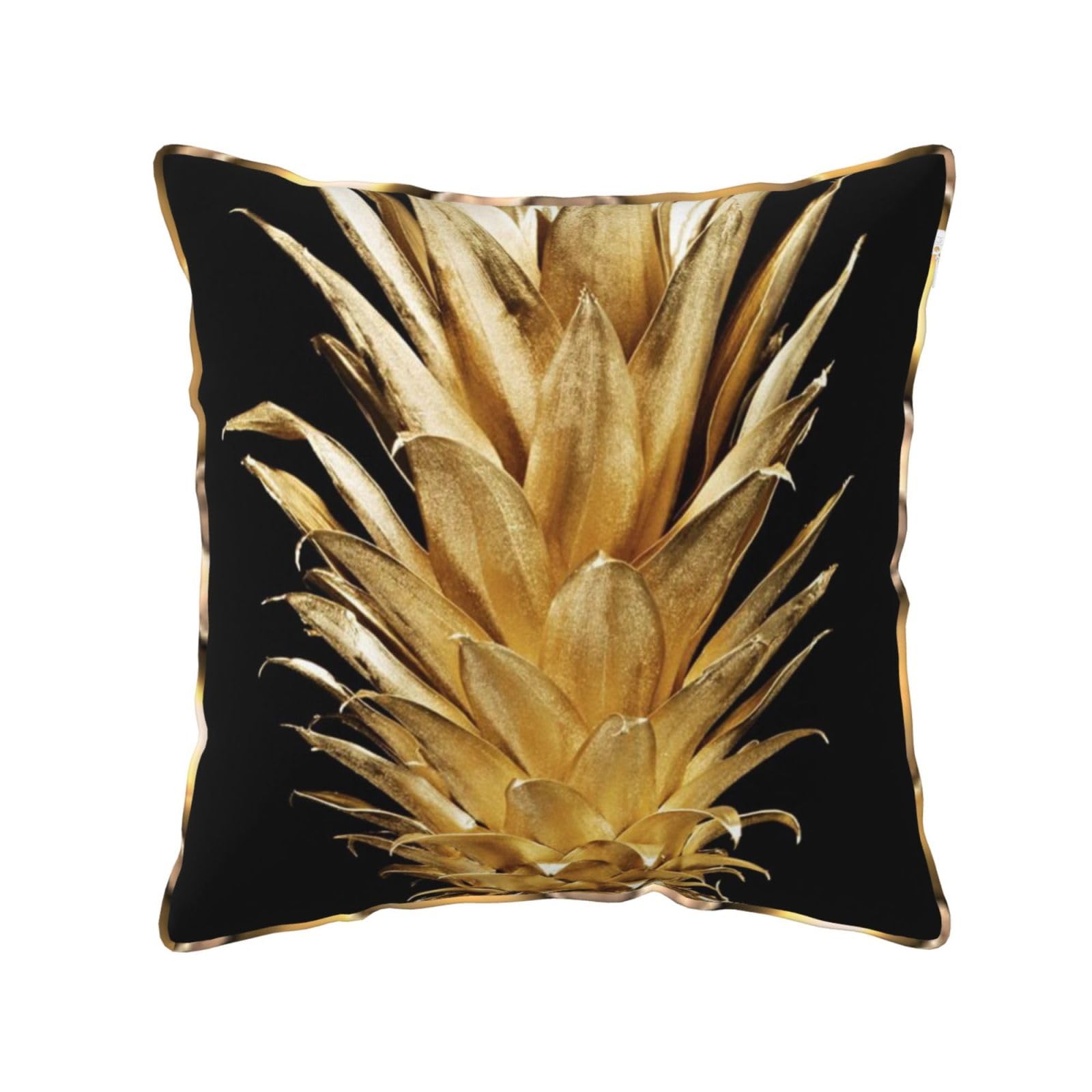 AUBKFELD Gold Pineapple Printed Velvet Cushion Cover 50x50 CM with Gold Edging Strip, Square Pillowcase Soft Throw Pillow Covers Case Decorative for Living Room Sofa Couch Bed Bench