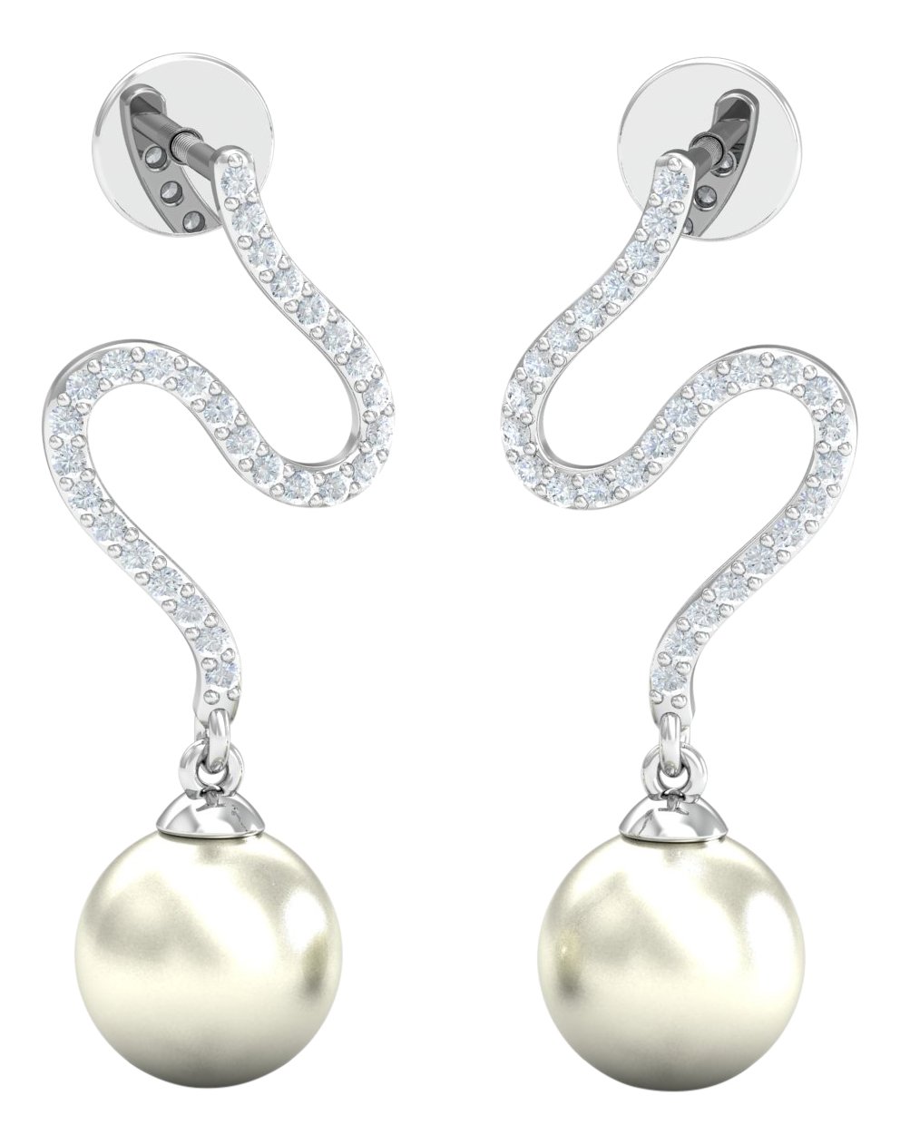 kuberbox 14KT White Gold Diamond Pavla Pearl Drop Earrings for Women-picture-31