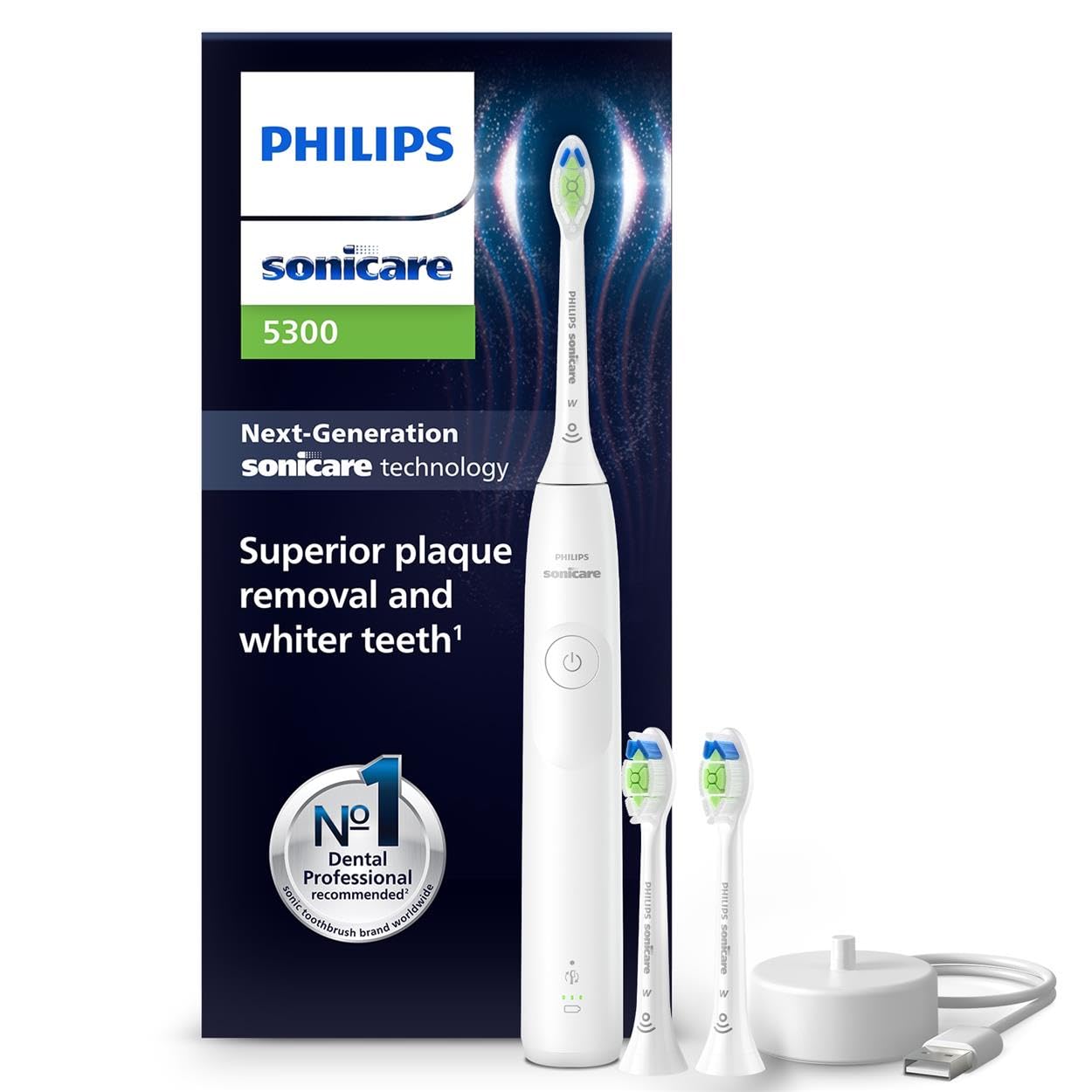 — Die Philips Sonicare 5300 entfernt bis zu 7mal mehr Plaque und Verfärbungen für ein weißeres Lächeln.
— Sie nutzt Sonicare-Technologie mit 62.000 Bürstenkopfbewegungen pro Minute für eine präzise, gleichmäßige Reinigung.
— Das Gerät bietet zwei Intensitätsstufen zur Personalisierung der Reinigung, einschließlich einer sanften Option zum Schutz des Zahnfleischs.
— Eine intelligente Andruckkontrolle schützt das Zahnfleisch beim Bürsten, indem sie Vibrationen verringert und pulsiert.
— Die EasyStart-Funktion erleichtert die Eingewöhnung, indem sie die Reinigung während der ersten 14 Putzvorgänge schrittweise erhöht.
— Das Produkt ist wiederaufladbar, bietet eine 2-jährige Garantie sowie eine 100-Tage-Geld-zurück-Garantie.