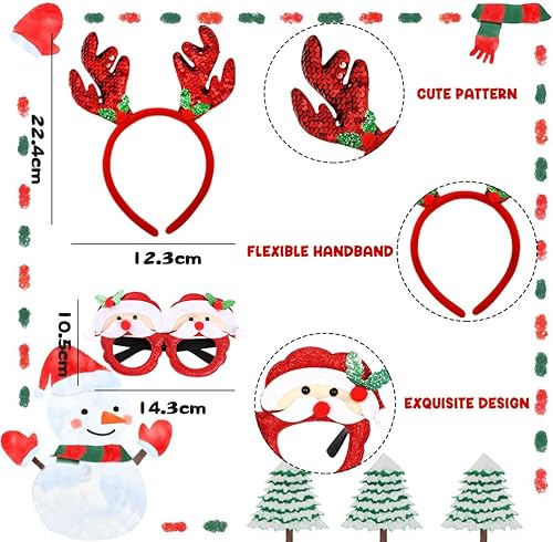 Miniatura 2 de BOLZRA Diademas de Navidad para fiestas, marcos de gafas con renos y árbol de Navidad, diseños de purpurina para disfraces de vacaciones, cabina de
