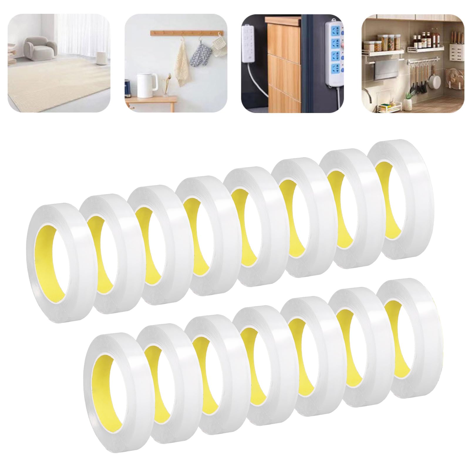 Nastro biadesivo per montaggio 15 rotoli Adesivo resistente trasparente resistente rimovibile riutilizzabile per casa ufficio auto bagno cucina acrilico spessore 0,1 mm lar