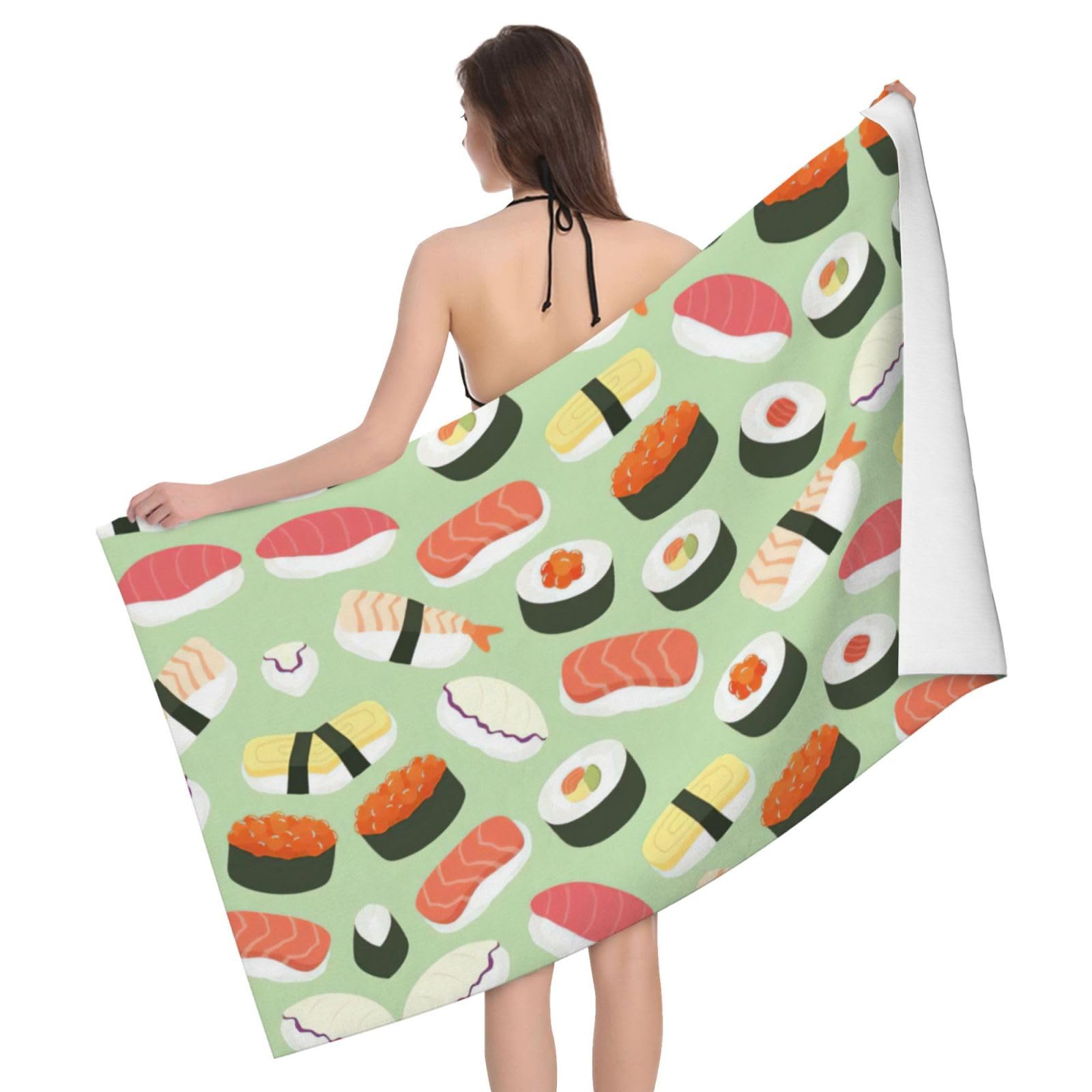 Serviette de bain microfibre anti humidité à motif sushi amusant