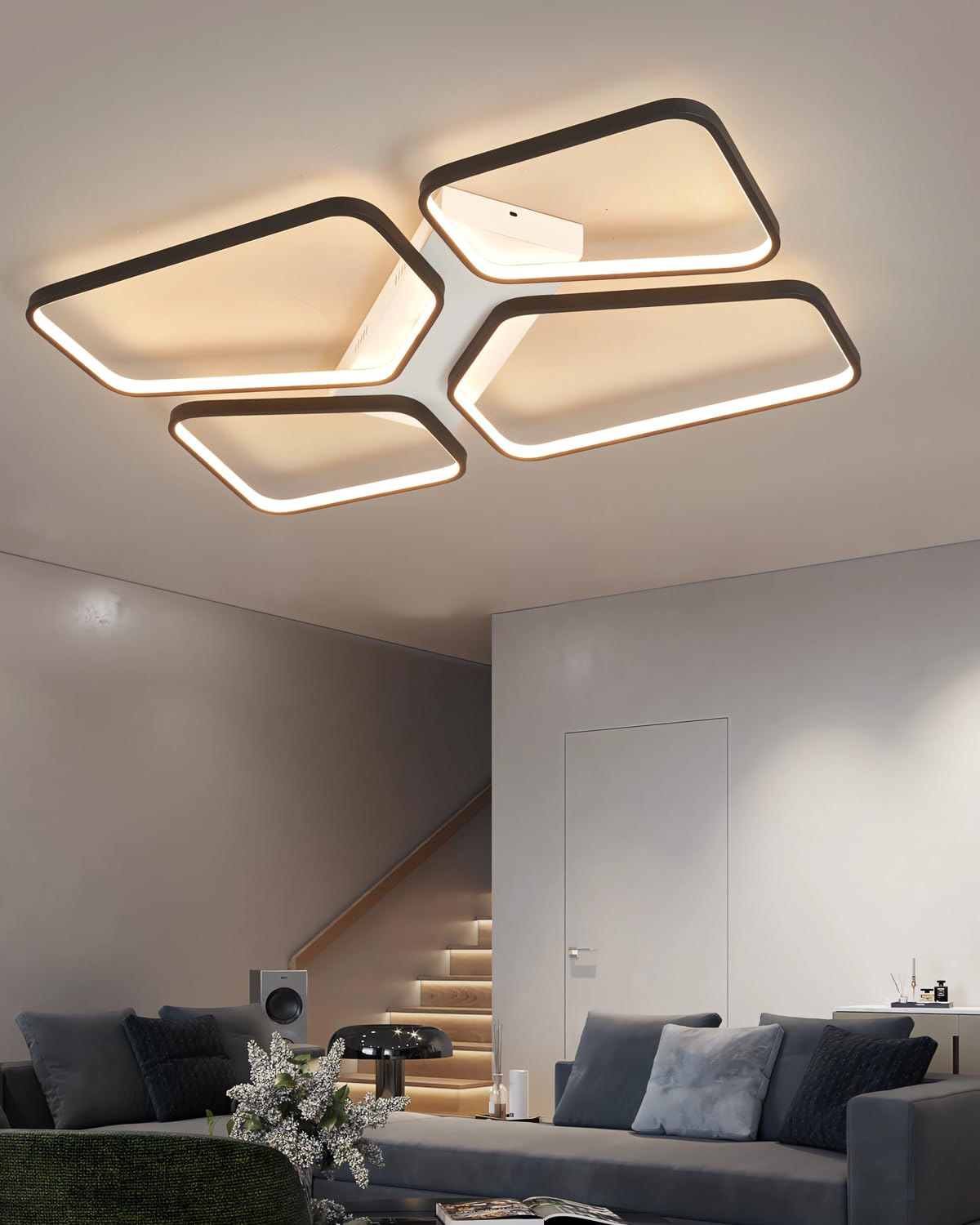 Plafón LED Negro Lámpara De Salón Plafón LED Lámpara De Techo Regulable Con Mando A Distancia Plafón LED De Diseño Moderno Se Puede Utilizar En Salón,Dormitorio,Comedor,Sala De Estudio (72CM)