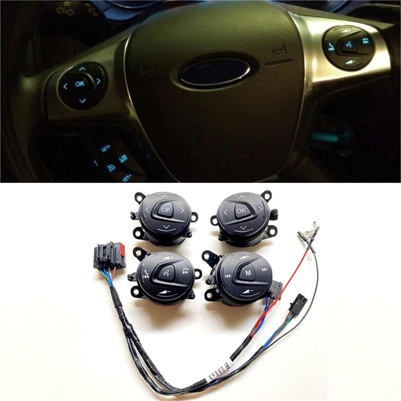 Przełącznik ciśnieniowy‌ Pasuje do Ford Focus Kuga 2012-2015 Wielofunkcyjne przyciski na kierownicy Przycisk przełącznika głośności dźwięku M OK(The right OK)