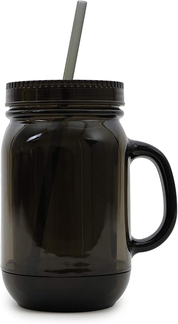 Impecgear 20 Oz Mason Jar Doubled wall Acrylic Cup with Straw (Black)