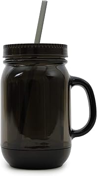 Impecgear 20 Oz Mason Jar Doubled wall Acrylic Cup with Straw (Black)