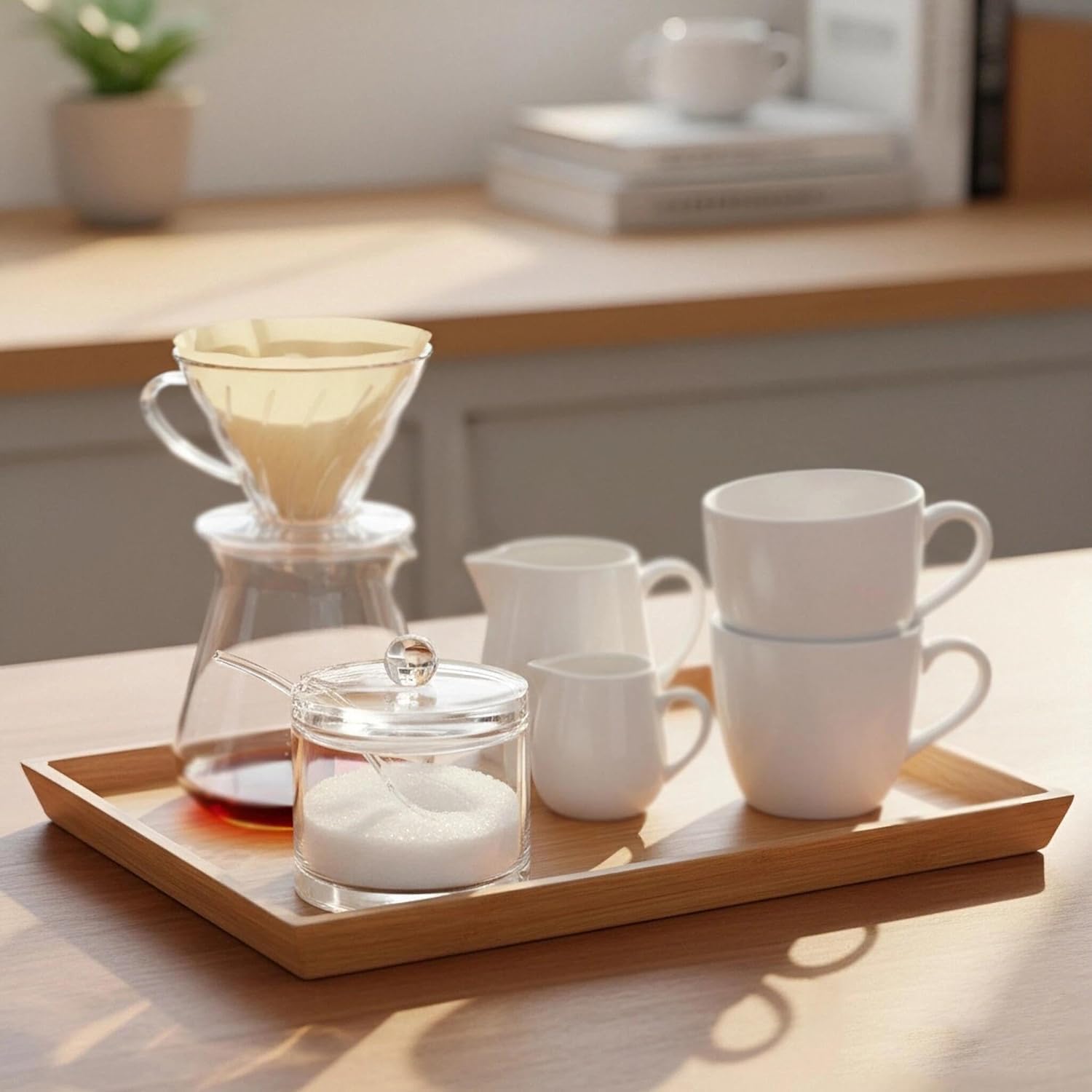 J&M DESIGN Azucarero con tapa y cuchara, recipiente hermético de 8 onzas, soporte acrílico transparente para tarro de azúcar para cafetería, té y horneado
