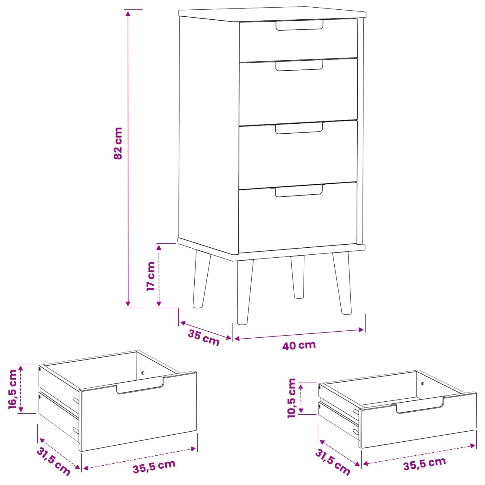vidaXL Komoda z szufladami MOLDE Czarny 40 x 35 x 82 cm