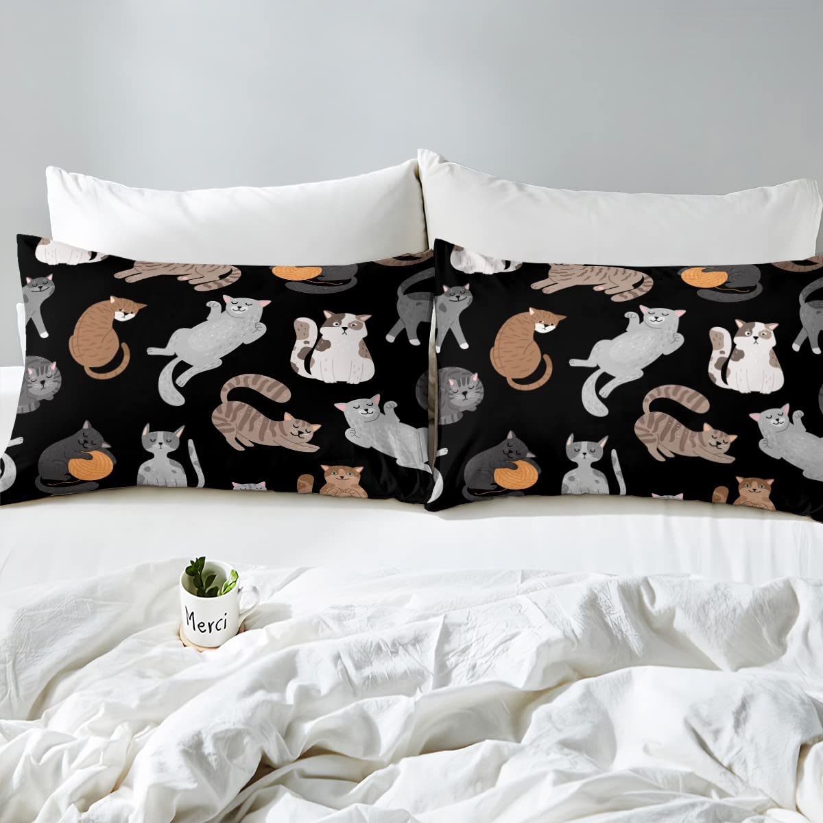 Kat beddengoed set cartoon voor kinderen, kind, jongens meisjes, dieren kleurpatroon kitten dekbedovertrek tieners kunst slaapkamer geometrisch ontwerp collectie, decor 3-delig dekbedovertrek, super