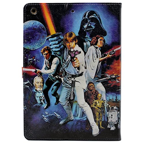 YHB Case for iPad 9.7 Inch 2017/2018, A New Hope Movies Characters Vintage Pattern Leather Folio Stand Protective Case Cover with Multi-Angle Viewing for Apple iPad 9.7 2017 Model