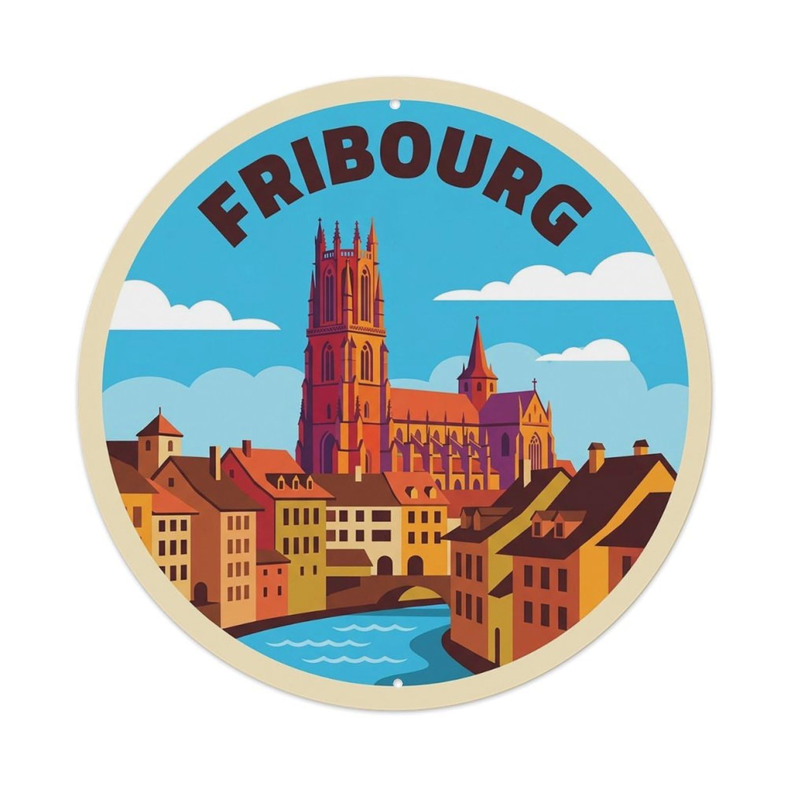 Yrnq 8X8inch Vintage Style Switzerland Retro Travel Fribourg Metal Tin Sign