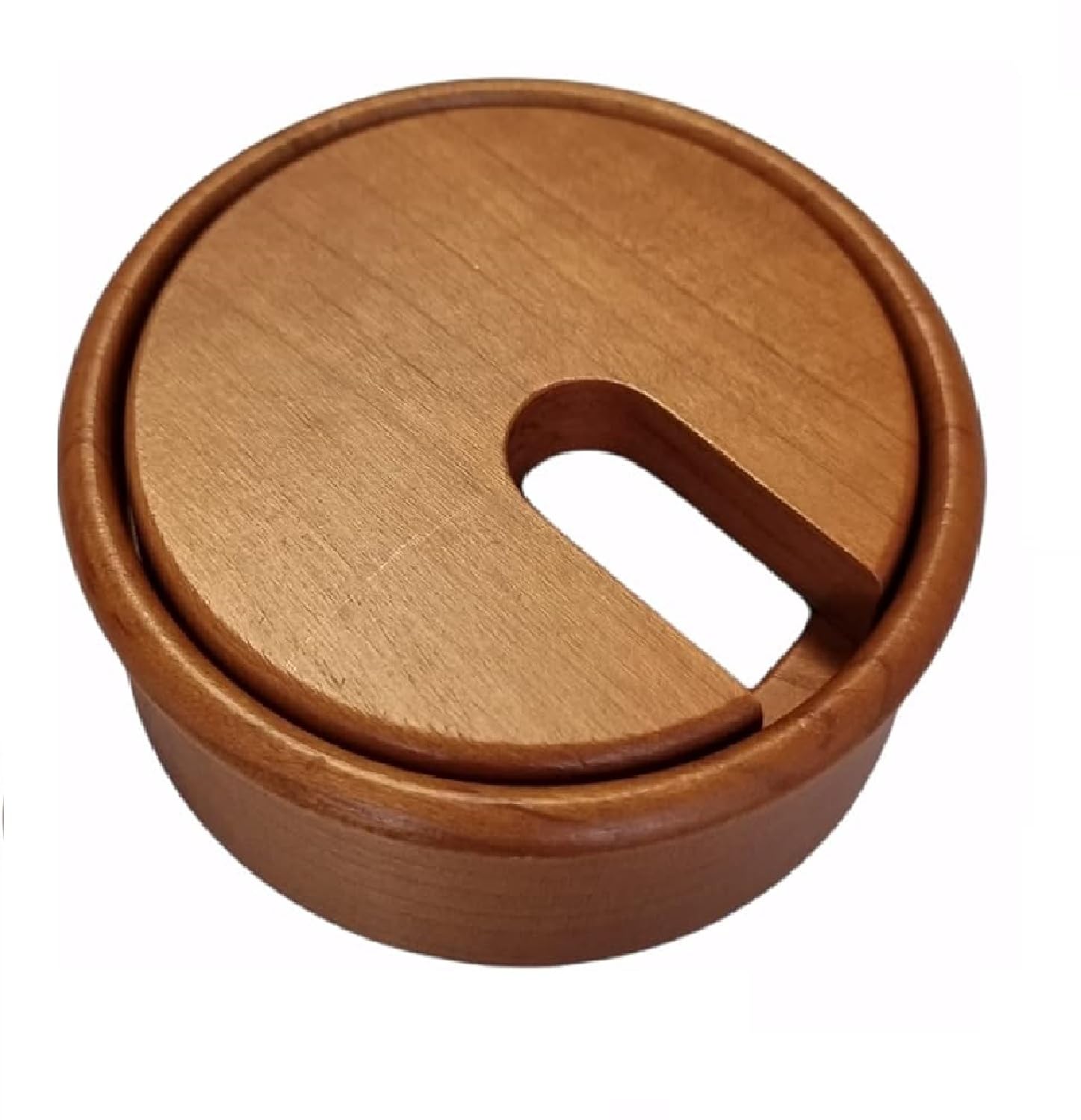 Gedotec Cable grommet, cherry wood, lacquered, plain, 1 piece round cable ducts, cable socket drill diameter 80 mm, cable guide for gluing into worktop, desk duct, cable passage — image 1