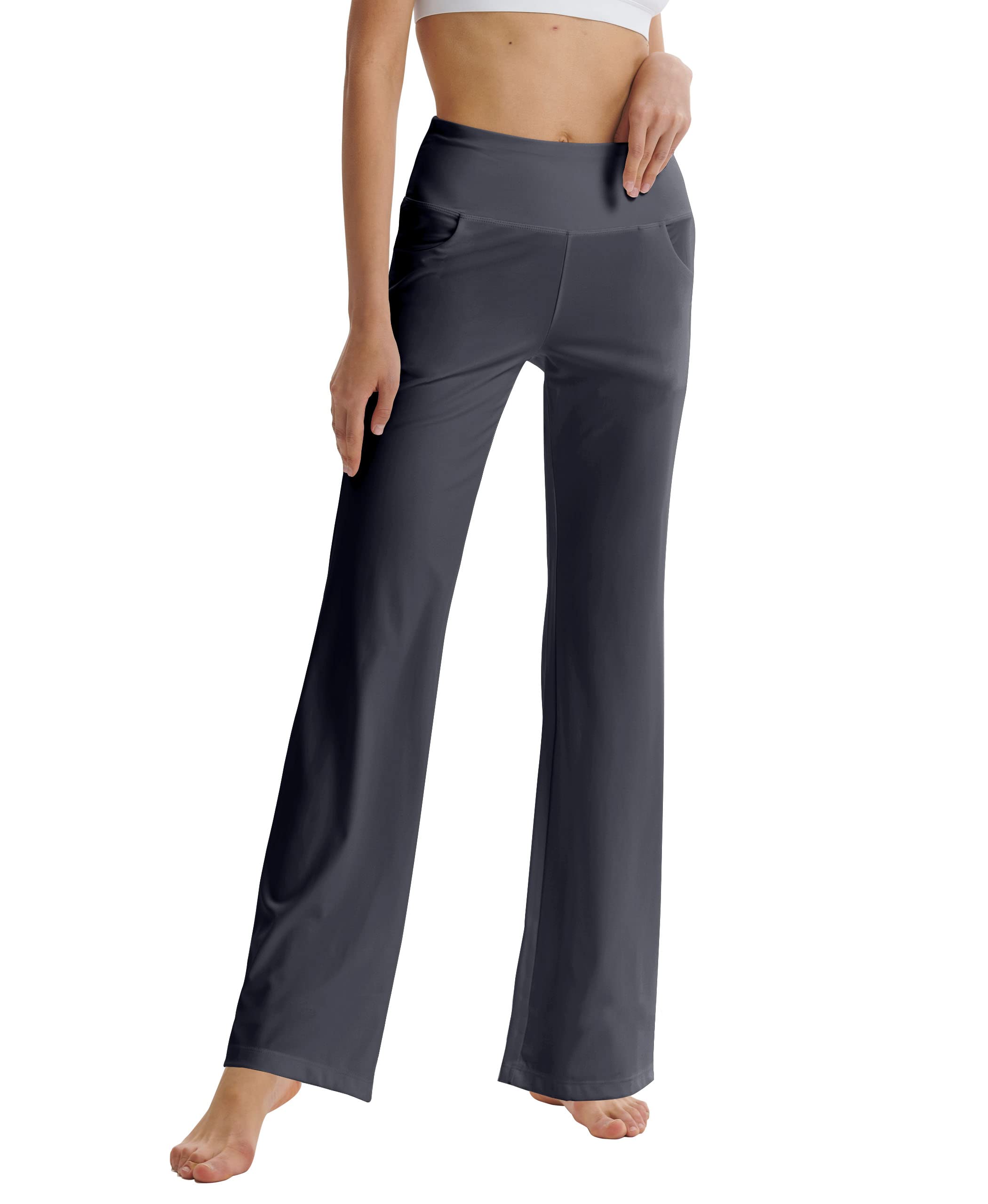 LaiEr Pantaloni da Yoga da Donna con Tasche a Vita Alta Svasata Bootleg Yoga Pantaloni da Allenamento con Tasche Laterali