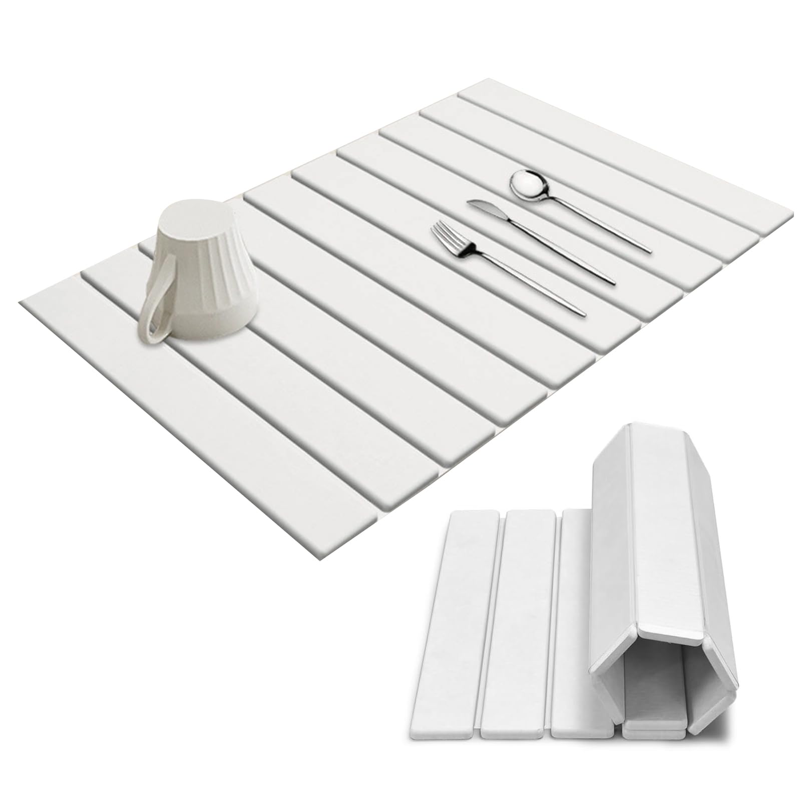 Firmlly Large Stone Dish Drying Mat 24x16 Inches | White Heat-Resistant Collapsible Kitchen Mat | Ultra Absorbent Quick Dry Diatomaceous Earth Pad for Dishes, Bottles, Pots