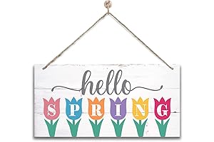 Hello Spring Wood Decor Sign, Rustic Farmhouse Spring Sign Decor