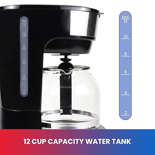 Vista 4 de Total Chef Cafetera de goteo – Máquina de café programable de 12 tazas con olla de vidrio, cerveza regular y audaz, depósito de agua grande