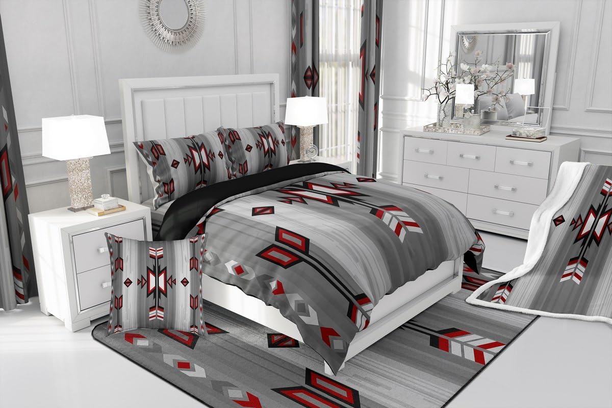 jejeloiu Boho Bedding Set Toddler Size Western Decor Comforter Cover Set for Boys Girls Teens Southwestern Geometric Duvet Cover Tribal Bedspread Cover Room Decor Gradual Grey Quilt Cover,No Comforter
