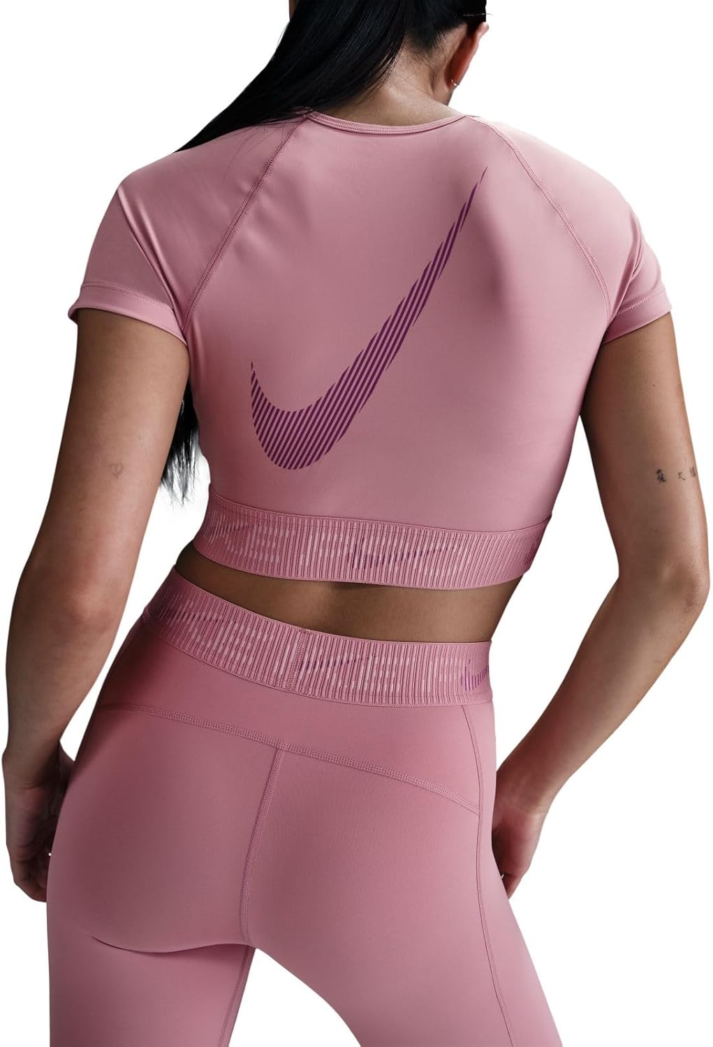 Nike Pro Women's Dri-FIT Short-Sleeve Cropped Graphic Top (HM6369-699, Elemental Pink/Bold Berry/Pink Foam/White)