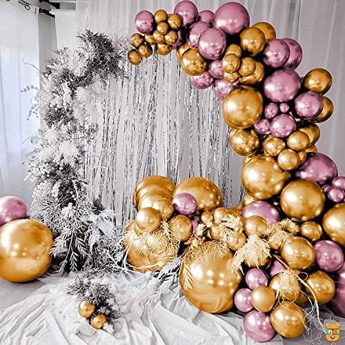 Image of Just Party 25Pcs Lavender & 25Pcs Golden Metallic Chrome Balloons with Shiny Surface For Birthdays /Anniversary /Engagement /Baby Shower /bachelorette Party Decorations (Pack of 50)