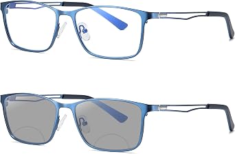 Transition Photochromic Bifocal Reading Glasses for Mens and Womens,Square Clear UV Protection Sunglasses Readers 0+4