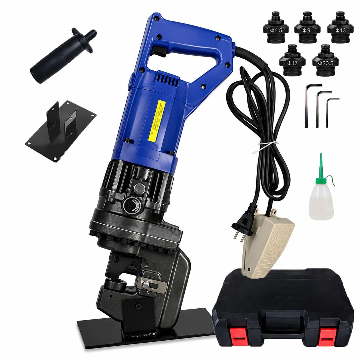 Koyike One Color Hydraulic Puncher 1400W Metal Hole Puncher Tool With 5 Dies, Electric Heavy Duty Punching Machine For 6Mm Steel Plate, Angle Steel & Copper Busbar