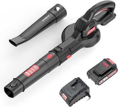 ECOMAX Leaf Blower Cordless, 18V Leaf Blower with 2Ah Battery and Charger, Sopladora de Hojas, Lightweight Blowers Battery Powered for Lawn Care, Snow Blowing, Yard Cleaning, and More ELG04
