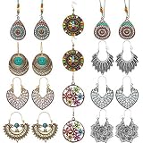 10 Pairs Drop Dangle Earrings Boho National Style Water Drop Bohemian Vintage Statement Long Dangle