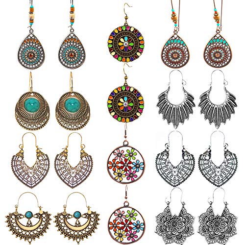 10 Pairs Drop Dangle Earrings Boho National Style Water Drop Bohemian Vintage Statement Long Dangle Earrings for Women (Style 1)