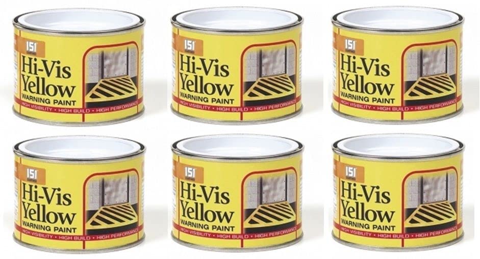 6 x Tins Of Hi-Vis Yellow Warning paint, 180ml, non drip, home DIY