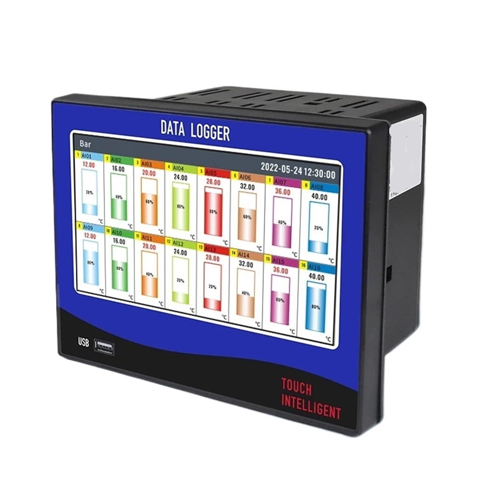 Touchscreen Mehrkanal-Papierloser Rekorder Temperaturkurvendaten Druck Temperatur Strom Spannung Datenlogger(6 Channel)