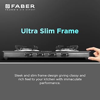 Faber 4 Burner Sleek Cooktop|6mm Toughened Black Glass|Designer Burners|Powder Coated Pan Support|Nylon Knobs|Spill Proof|Valve Protection Cap|COOKTOP JAWA 4BB AURA, Black