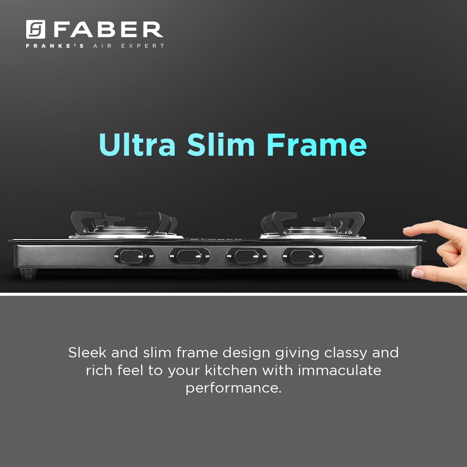 Faber 4 Burner Sleek Cooktop|6mm Toughened Black Glass|Designer Burners|Powder Coated Pan Support|Nylon Knobs|Spill Proof|Valve Protection Cap|COOKTOP JAWA 4BB AURA, Black
