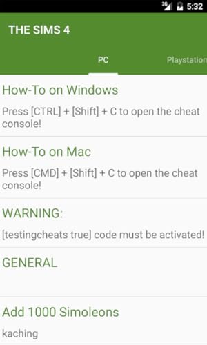 Cheats for The Sims