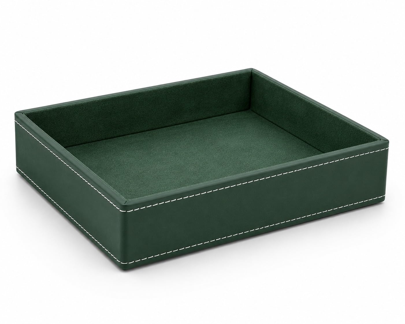 Primuim Leather Desk Organiser Tray Faux Leather, 10 x 08 x 1.5 inch, Decorative Stitching Detail, Modern Professional Faux Rectangular Leather Serving Tray,Royal Green-picture-31