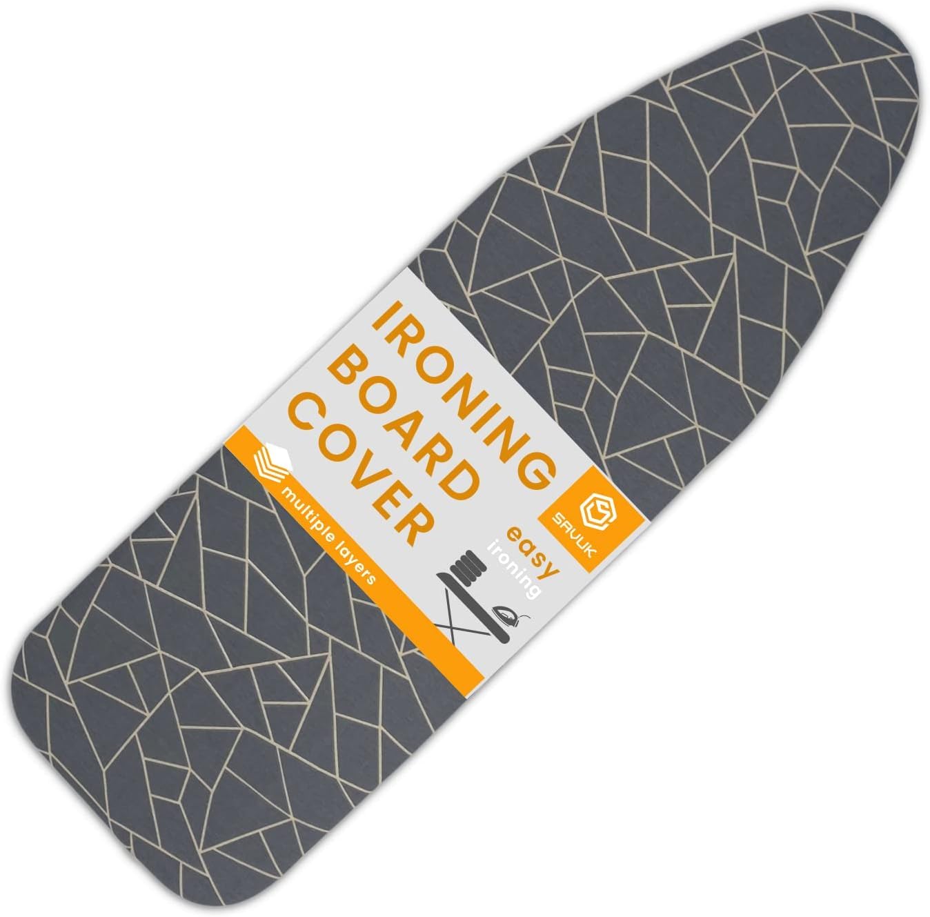 Ironing Board Cover and Pad Standard Size 15x54 inch Extra Heavy Duty Thick Padding, Heat Reflective, Non Stick Scorch and Stain Resistant (Geometric Grey, 15