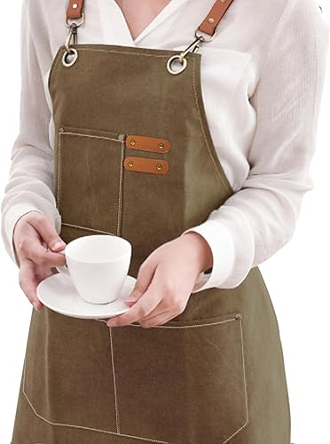 Miniatura 4 de carrotez Delantal ajustable de algodón con espalda cruzada 3 generación, delantal ajustable de lona de algodón con bolsillos, M-XXL