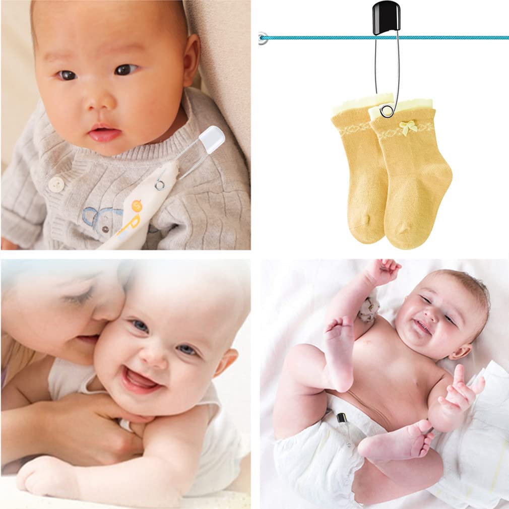 50 Pcs Baby Safety Pins - 1.6 Inch Stainless Steel With Locking Plastic Heads, For Diapers, Crafts, Sewing (Black & White) - View #6