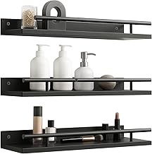 3 Set Wood shelves for wall,Floating Shelves Wall Mounted Shelf, Picture Ledge Display Racks Spice Racks Decorative Wooden Wall Shelves for Kitchen, Bedroom, Bathroom (Black)