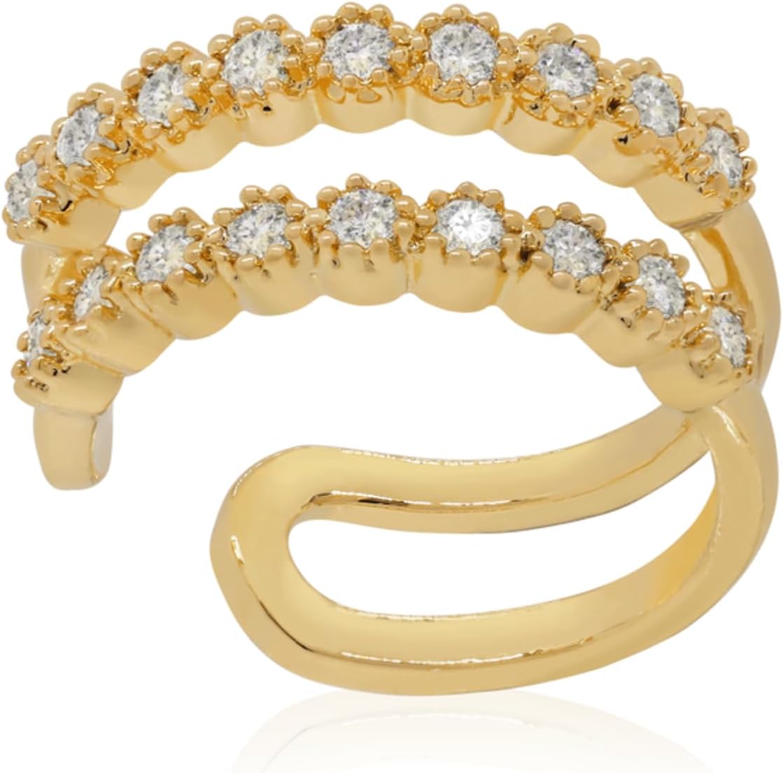 14k Gold Genuine Diamond (0.18ct) Ear cuff, No piercing Wrap Diamond Cuff, Minimalist Double row Piercing for woman.