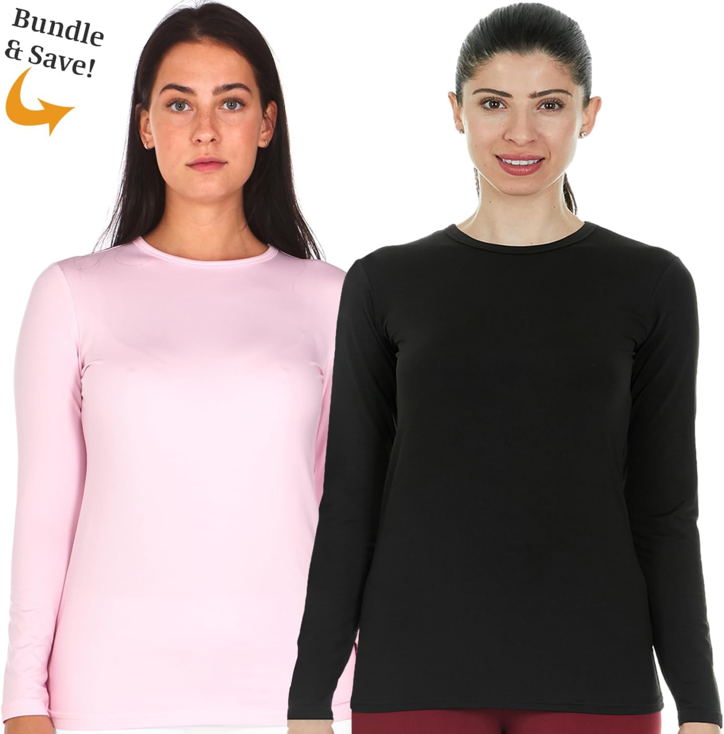 Thermajane 2 Pack Thermal Top for Women Size L Baby Pink & Black
