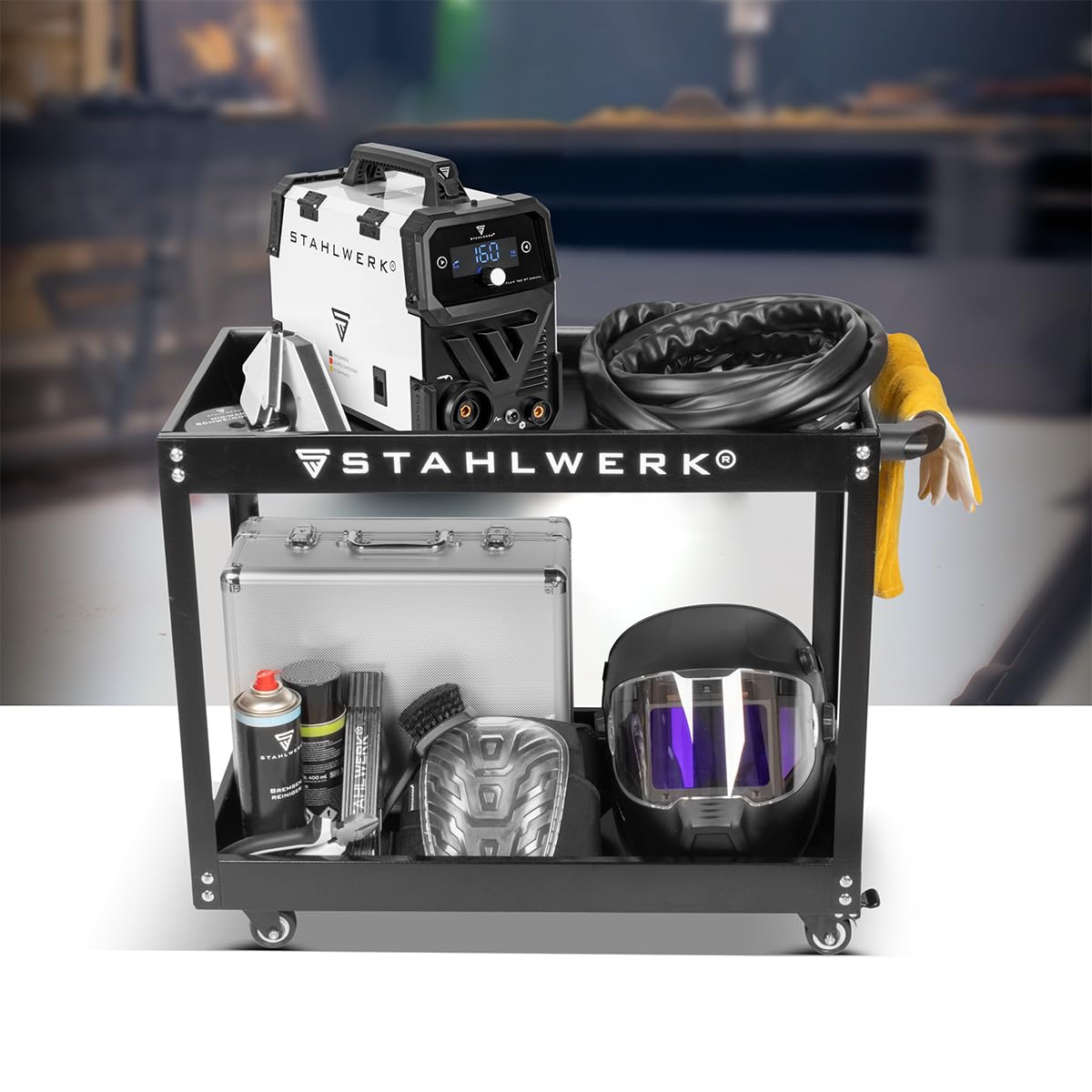 STAHLWERK Soldadora FLUX 160 ST Digital – combinada 3 en 1 con 160 A | Equipo completo con carro