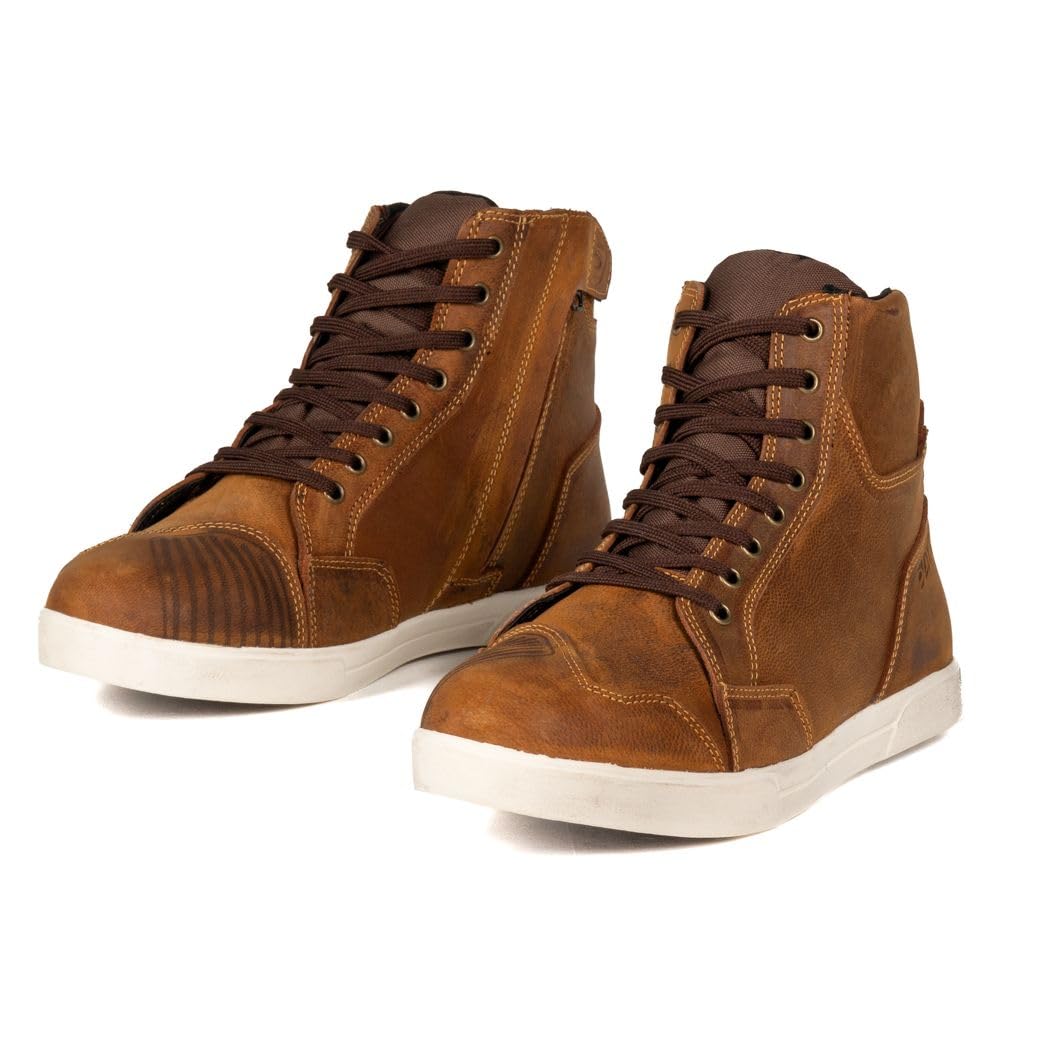 Clayton - Zapatos de moto para hombre con certificación CE estándar EN 13634 de piel reforzados, maleolos, cierre de cremallera y cordones, suela antideslizante