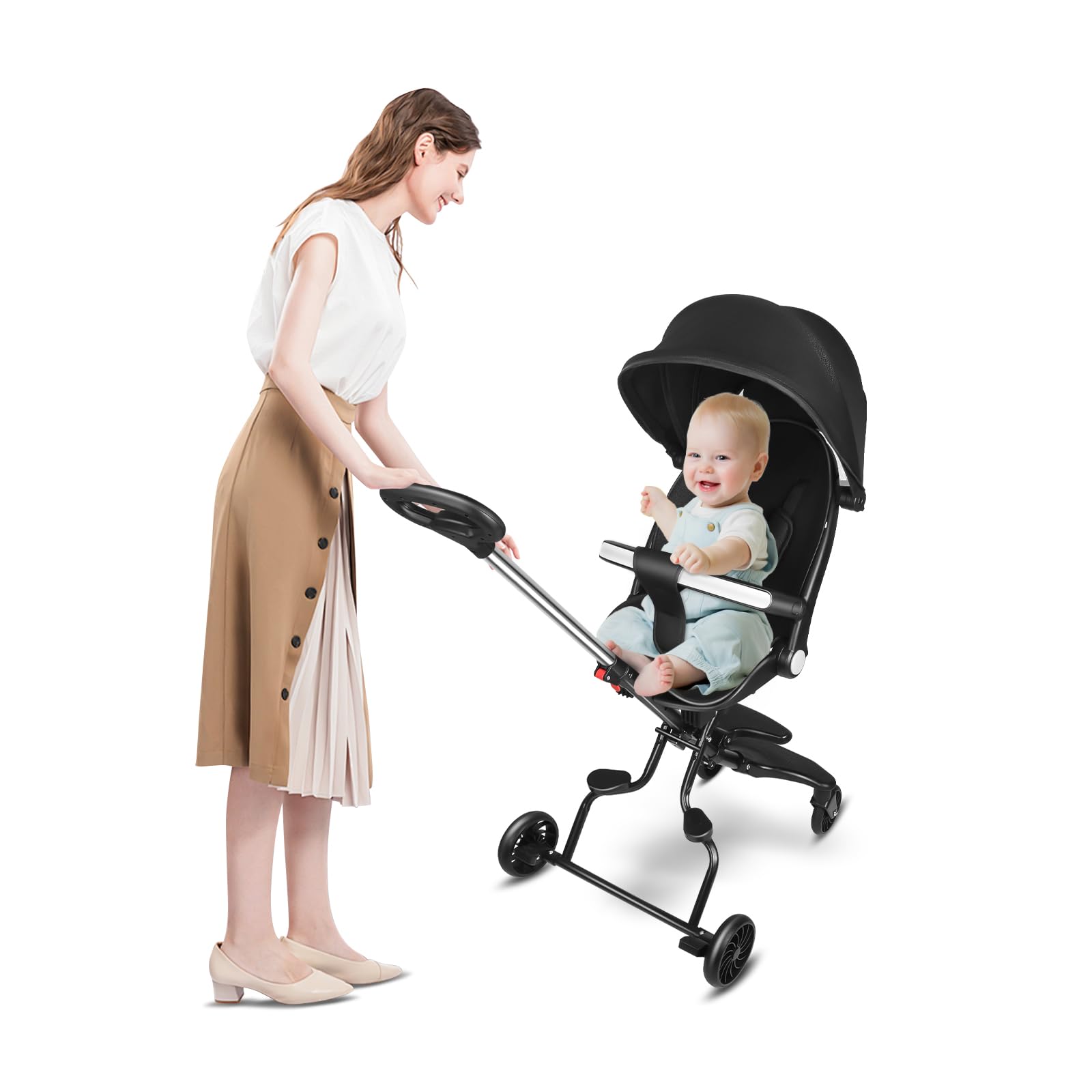 Kinderwagen, ultraleicht, Buggy, 6 Monate bis 4 Jahre, Reisekinderwagen, tragbar und leicht, höhenverstellbar, 3-Punkt-Gurt, verstellbares Dach (schwarz)