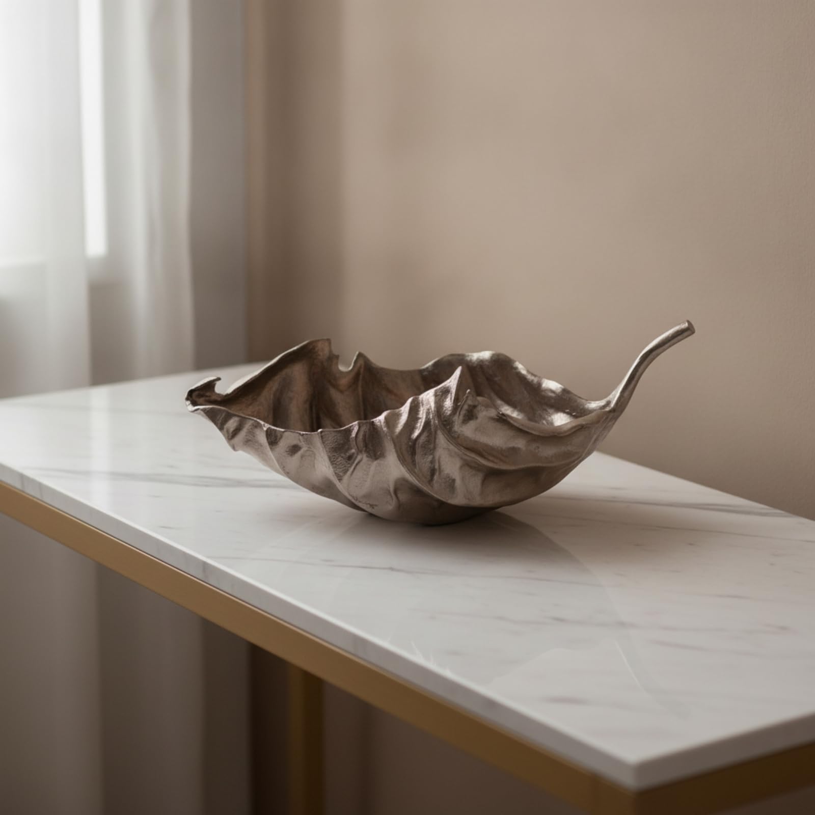 Baoblaze Vassoio a Forma di Foglia in Alluminio | perficie Effetto Stropicciato, Piatto Decorativo a Foglia, per Ingresso, Argento, L