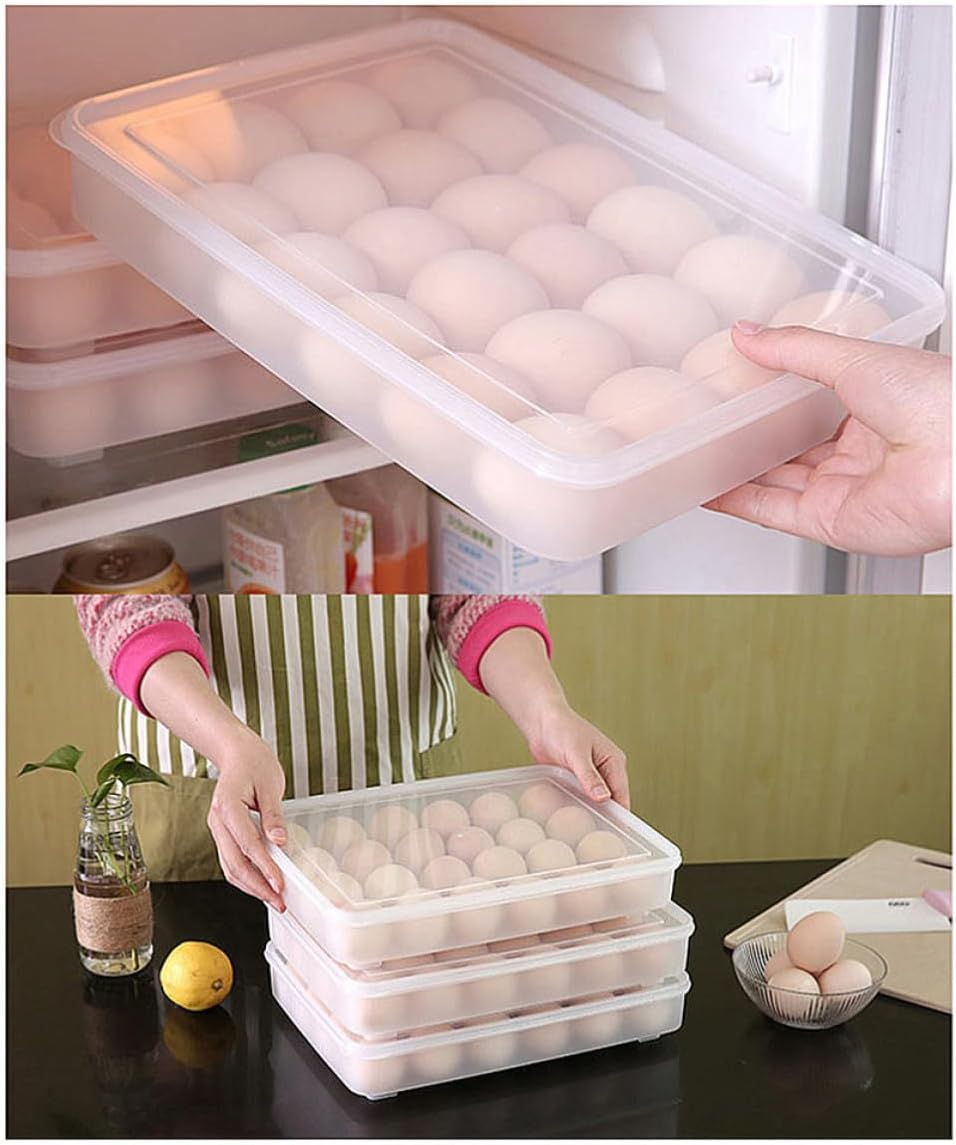 Egg Use or Box Storage Holder Lid Sturdy with 2pcs Plastic Tray for Space-saving in Design Refrigerator Kitchen Restaurant Home